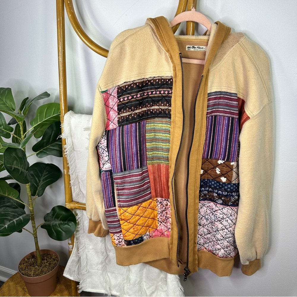Free People Orange Quilted Patchwork Jacket sz S - Picture 2 of 9
